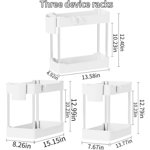 Under Sink Organizer Shelf White 3 Pack 2 Tier 1