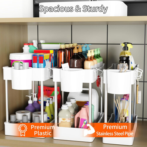 Under Sink Organizer Shelf White 3 Pack 2 Tier 2