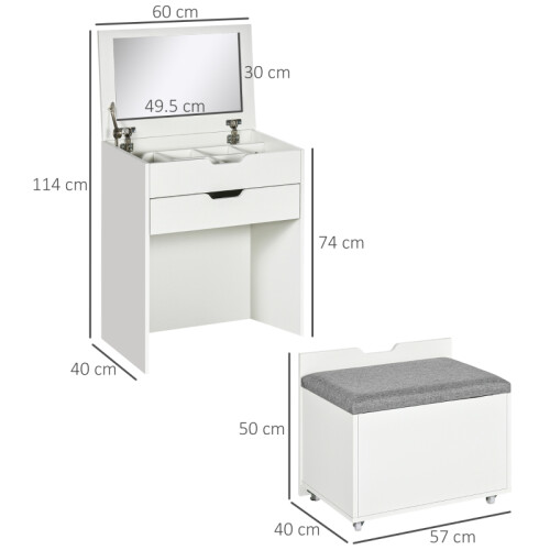 Dressing Table , Flip-up Mirror and Storage Stool 1
