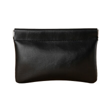 Leather Coin Purse Portable Change Holder 5.9" x 3.9" Black