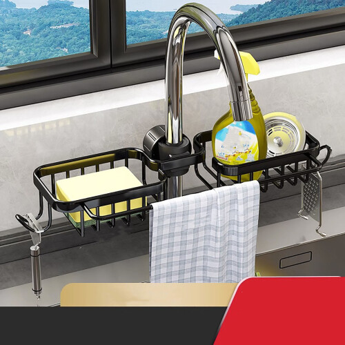 Kitchen Sink Organizer with Hooks Space Aluminum Drip Tray 2