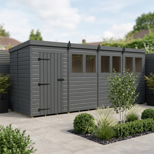 16x5 Pent Composite Shed Tanalised (Single Door, With Windows)