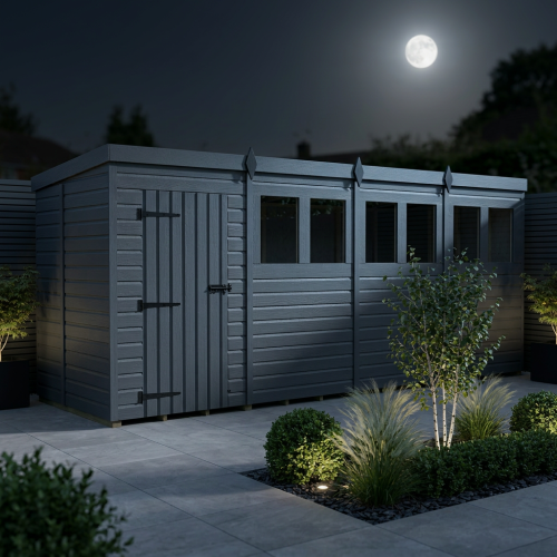 16x5 Pent Composite Shed Tanalised (Single Door, With Windows) 2