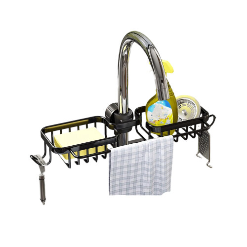 Kitchen Sink Organizer with Hooks Space Aluminum Drip Tray