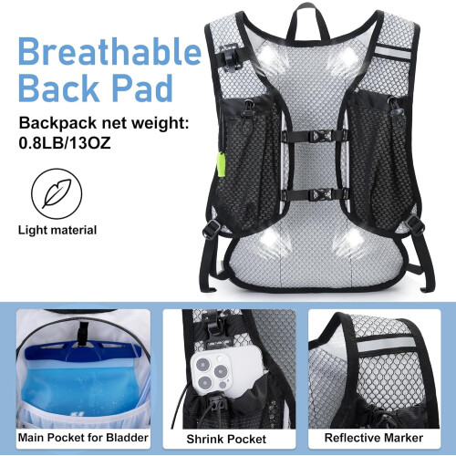 Hydration Backpack with 2L Leakproof Bladder, 12L 2