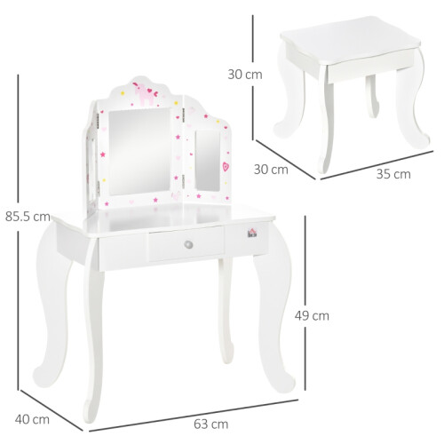 Kids Vanity Table and Chair Set ,Mirror and Stool 1