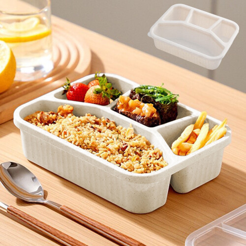 Wheat Straw Bento Box 4-Compartment Reusable Lunch Container
