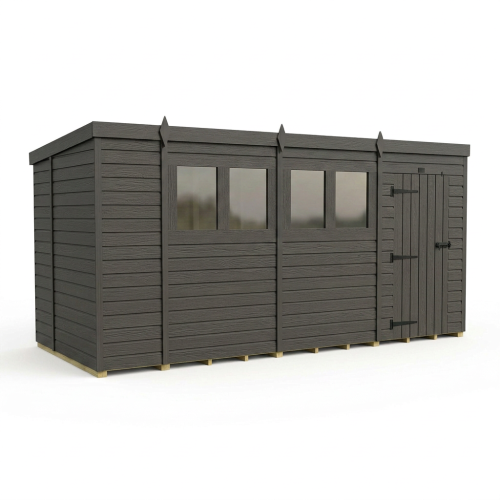 14x6 Pent Composite Shed Tanalised (Single Door, With Windows) 1
