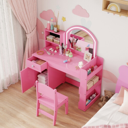 Kids Vanity Table and Chair Set,Pink 1