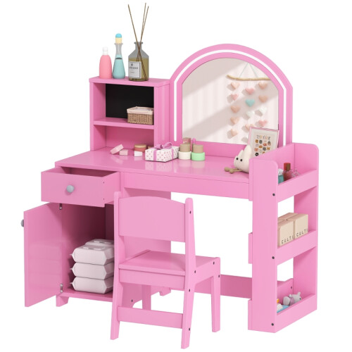 Kids Vanity Table and Chair Set,Pink 2