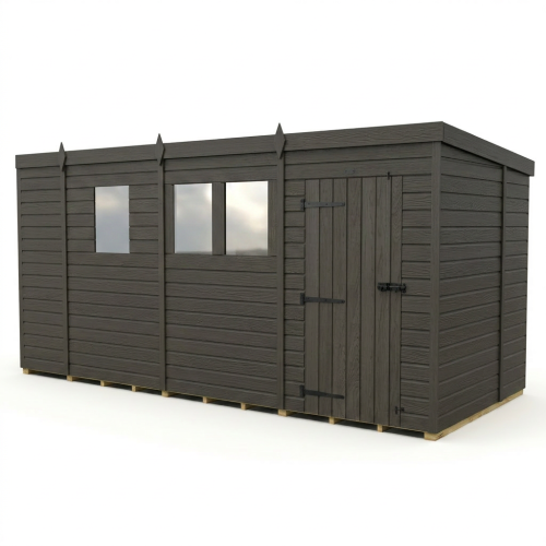 13x7 Pent Composite Shed Tanalised (Single Door, With Windows) 1