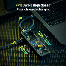 6 in-1 USB C Hub with -Compatible 4K@60Hz, Gigabit Ethernet, 100w PD Power Delivery for Black