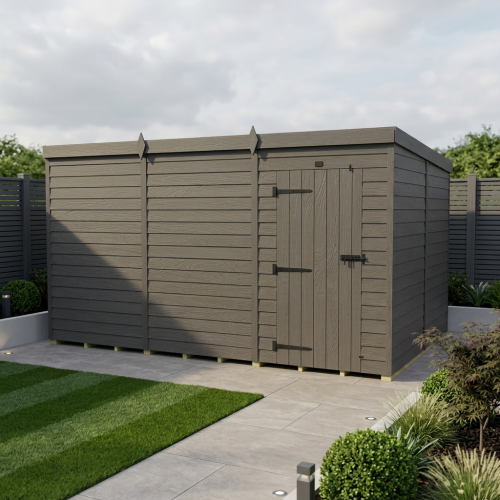 12x8 Pent Composite Shed Tanalised (Single Door, No Windows)