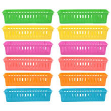 12 Pack Pencil Organizer Basket Trays, Rainbow Colors Desk Storage for Kids, Classroom Supply Holders for School