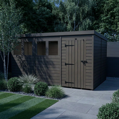 12x8 Pent Composite Shed Tanalised (Single Door, With Windows) 2