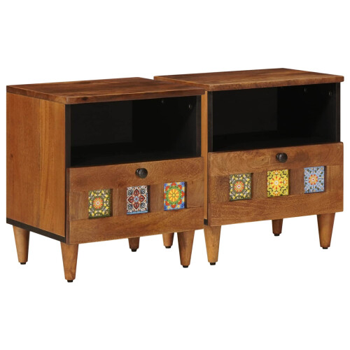 VidaXL vidaXL Bedside Cabinet 2 pcs Brown 40 x 33 x 46 cm Solid Mango Wood 1