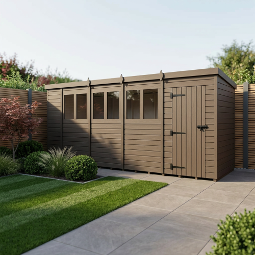 18x4 Pent Composite Shed Tanalised (Single Door, With Windows)