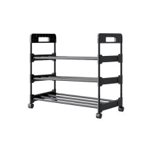 3-Tier Stackable Shoe Rack with Wheels Black Holds 6 Pairs