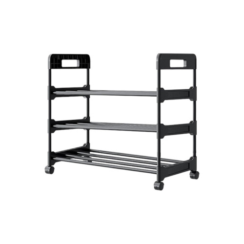 3-Tier Stackable Shoe Rack with Wheels Black Holds 6 Pairs