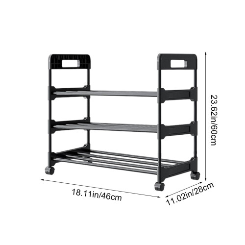 3-Tier Stackable Shoe Rack with Wheels Black Holds 6 Pairs 2