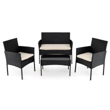 Rattan Patio Furniture Set, 4-Piece, Cushions, Glass Table