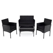 4-Piece Rattan Patio Furniture Set, Cushions, Black