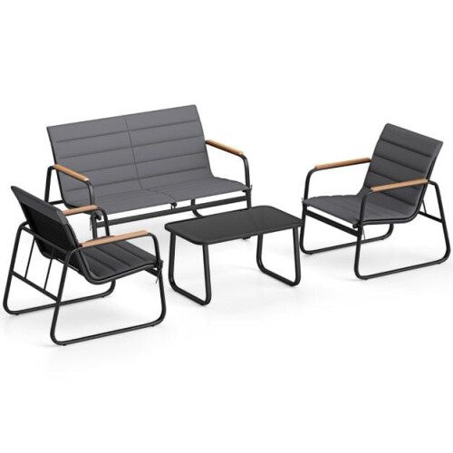 4-Piece Patio Conversation Set, Grey Cushions, Metal Frame 1