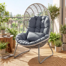 Wicker Egg Chair With Removable Cushions, Metal Frame