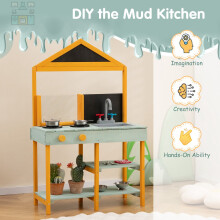 Kids Mud Kitchen Playset - Root Viewer, Faucet, Fir Wood