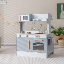 Kids Pretend Kitchen Playset - Double-Sided, 2-Seat Cafe, Gray