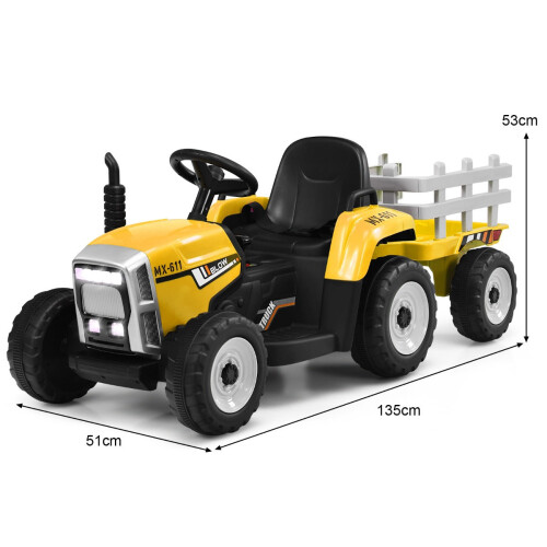 12V Kids Ride-On Tractor with Trailer, Remote Control 2
