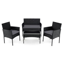 PE Rattan Patio Furniture Set, 4-Piece, Cushions, Glass Table