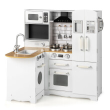 Wooden Corner Play Kitchen Set, White, 5 Accessories