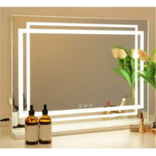 LED sminktükör, 3 színű, fényerőszabályozható, érintőképernyős, 80x62 cm