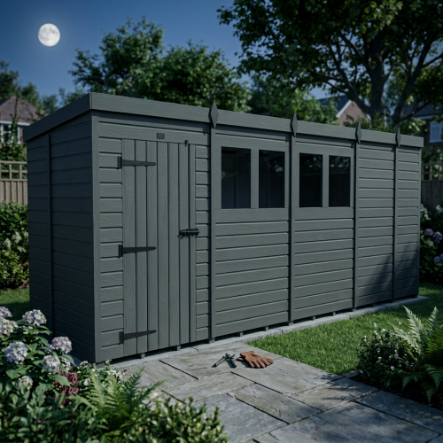 17x5 Pent Composite Shed Tanalised (Single Door, With Windows) 2