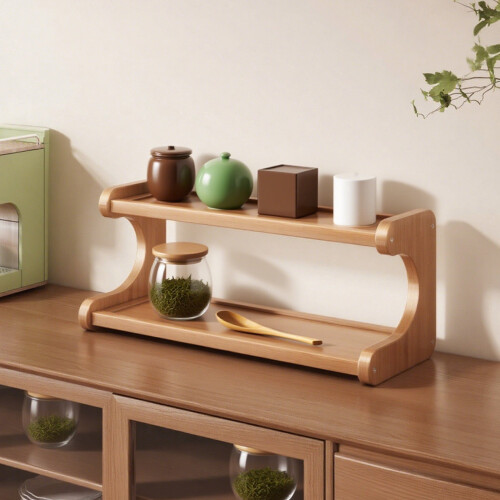 Wooden Two-Tier Display Shelf – Desktop Storage for