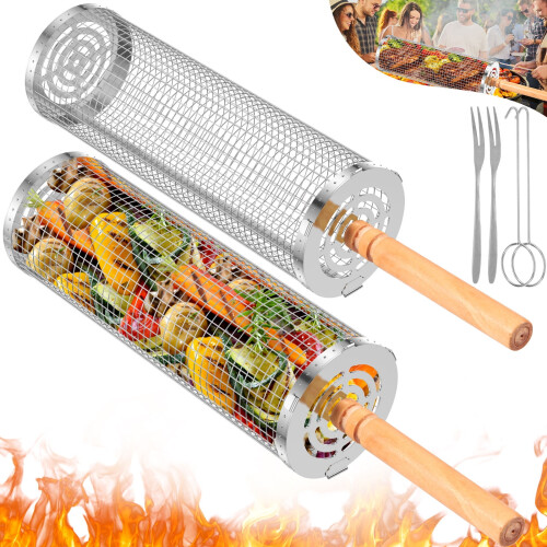 Stainless Steel Grill Basket with Wood Handle 1 Pack