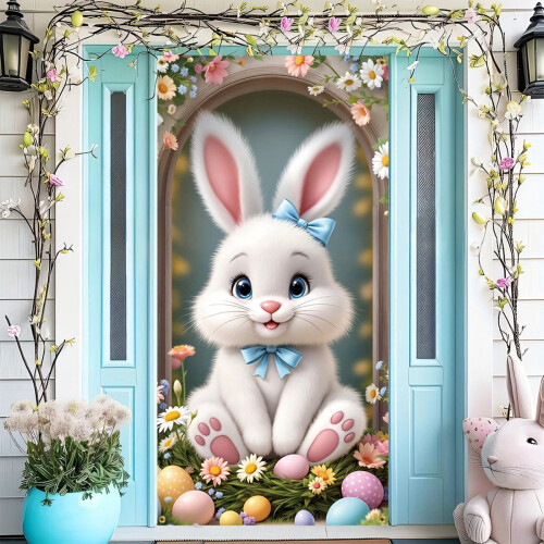 Easter Door Cover Bunny Eggs Print 180x90cm