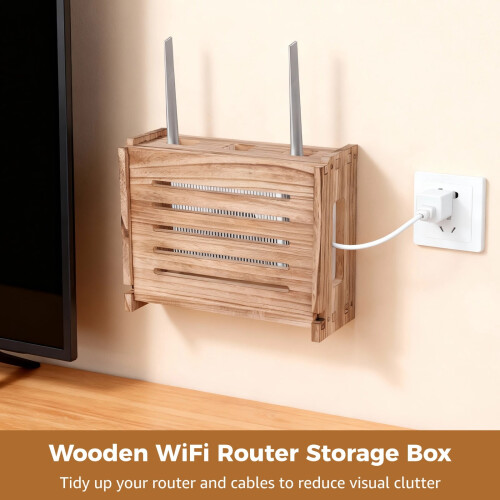 Wooden WiFi Router Storage Box with Ventilation 2