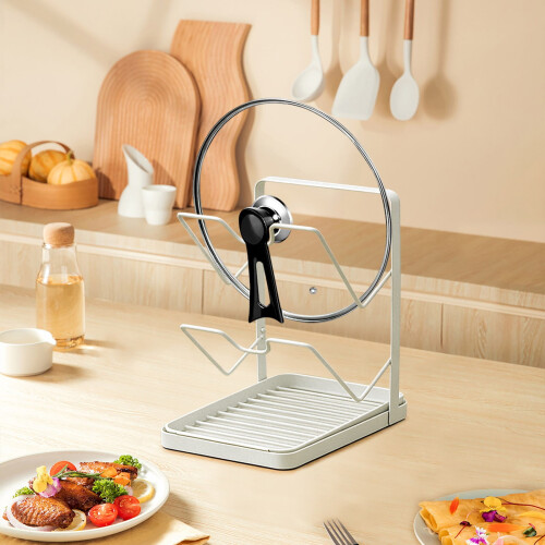 Kitchen Pot Cover Rack with Spatula Holder and Cutting