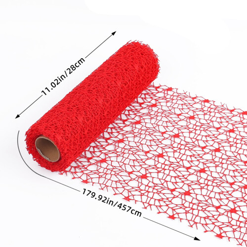 Floral Jacquard Net Mesh Wrapping Paper Roll Red 2