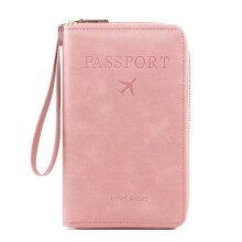 RFID Passport Wallet Pink Slim Travel Organizer with Zipper