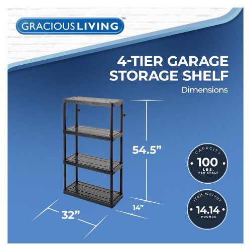 4-Shelf Storage Unit Black 32x14x54.5 in Medium Duty 1
