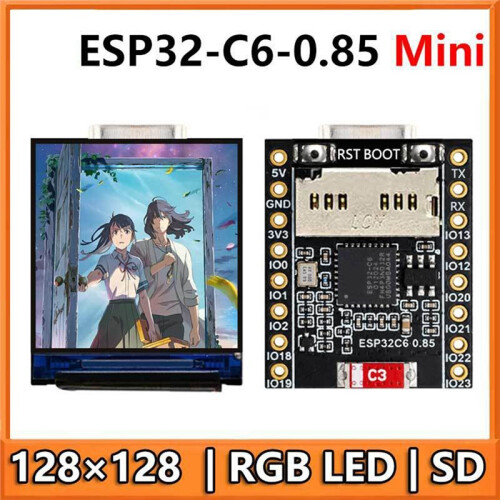Placa de Desenvolvimento ESP32-C6 com Display LCD de 0,85 Polegadas 128x128 com Luz RGB -Port 2,4 GHz Wi-Fi + 1