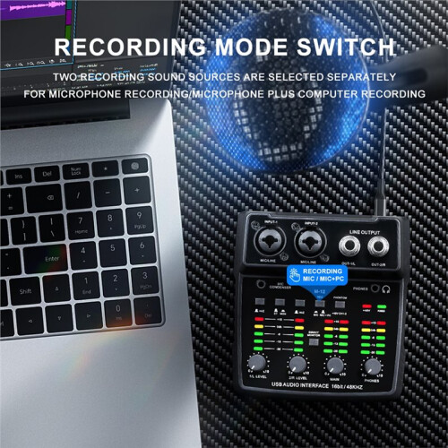 M-12 2 Channels Audio Interface Mixing Console Multi-Track Output for PC,USB Sound Card for Recording Studio Plug& 2