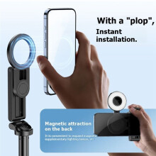 JJ03S Magnetic Phone Tripod Wireless Phone Grip Selfie Stick Desktop Tripod with Remote Control for Livestreaming Black