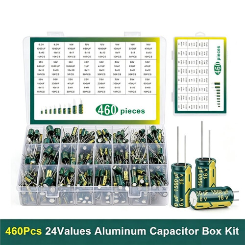 460PCS 24Values Aluminum Capacitor Box Kit High-Frequency Electrolytic Capacitors with Strong Box 1