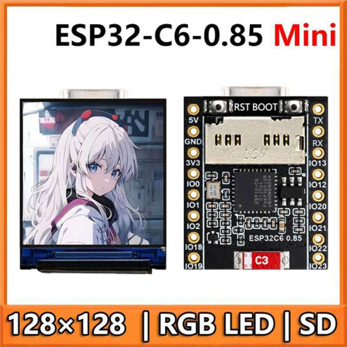 Placa de Desenvolvimento de Display LCD 0,85 Polegadas ESP32-C6 128x128 com LED RGB Porta  2,4 GHz Wi-Fi + 1