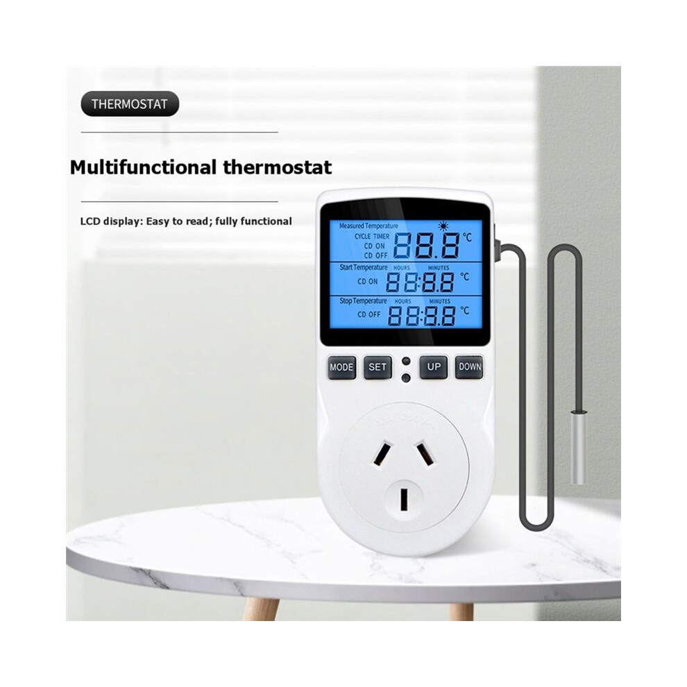 Timer Socket Thermostat Multi-Function Temperature Controller Outlet with Timer  Sensor Probe Heating Cooling AU