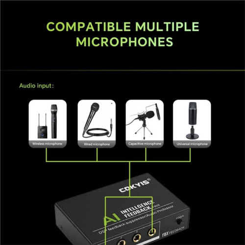COKYIS FB06 AI Intelligent Feedback Suppressor Anti-Howling Processor Rechargeable Audio Feedback Eliminator